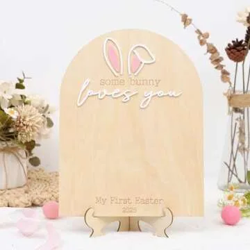Some Bunny Loves You Footprint Sign- Easter Footprint Sign, Easter Bunny Wooden Board, Custom Newborn Easter Sign, Easter Party Decorations Supplies (Easter Footprint 1)