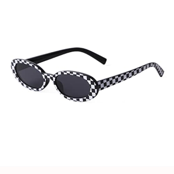 ADE WU Oval Sunglasses 90s Trendy Narrow Small Retro Oval Frame Tinted Glasses UV Protection (Checke...