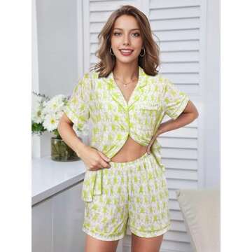 FEMLE Womens Pajamas Set 2 Piece Button Down Monkey Heart Kawaii Shorts Set Y2k Cute Animal Preppy Loungewear Pjs