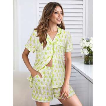 FEMLE Womens Pajamas Set 2 Piece Button Down Monkey Heart Kawaii Shorts Set Y2k Cute Animal Preppy Loungewear Pjs