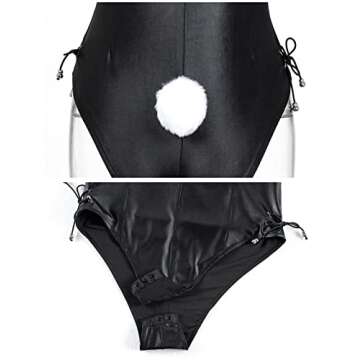 Womens Bunny Costume Girl Bodysuit Anime Role Costume Senpai Cosplay Bodysuit One Piece Stockings Set（Black XL