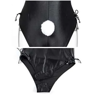 Womens Bunny Costume Girl Bodysuit Anime Role Costume Senpai Cosplay Bodysuit One Piece Stockings Set（Black XL