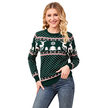 MISSKY Ugly Sweater Christmas Women Crew Neck Long Sleeves Christmas Tree Reindeer Snowflakes Sweate...