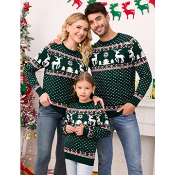MISSKY Ugly Sweater Christmas Women Crew Neck Long Sleeves Christmas Tree Reindeer Snowflakes Sweaters Winter Holiday Knit Pullover Green XL