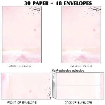 30 Stationery Writing Paper with 18 Self Adhesive Envelopes, Stationary Set for Writing Letters, Cute Stick Stationary Set, 6 Unique Designs, Double Sided Printing (48)