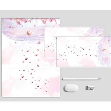 30 Stationery Writing Paper with 18 Self Adhesive Envelopes, Stationary Set for Writing Letters, Cute Stick Stationary Set, 6 Unique Designs, Double Sided Printing (48)