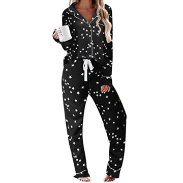 Ekouaer Comfy Pajamas for Women - Soft Black Star PJs Set