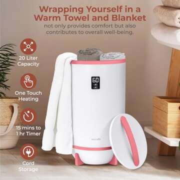 SereneLife Single Touch Towel & Blanket Warmer with Fragrant Disc Holder and LED Ring, Automatically Shut off Feature, Built-in Timer to Heat Towels for 15, 30, 45, or 60 minutes (Pink)