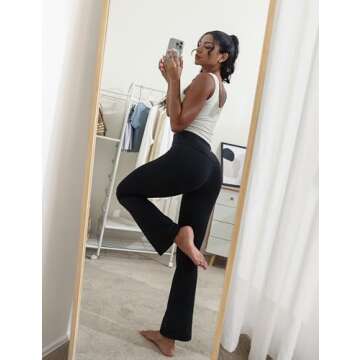 CRZ YOGA Womens Butterluxe High Waist Flare Pants 29 Inches - Yoga Bootcut Wide Leg with Pocket Lounge Black Small