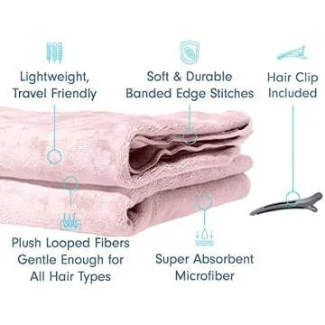 Scala (2 Pack Extra Large Microfiber Hair Towel 24" x 48" Anti Frizz for Long Hair, Multipurpose Bath Towel for Pool, Gym, Yoga, Camping - Quick Drying, Ultra Absorbent - Light Pink Towels