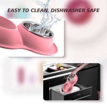 AIANDE Dog Bowls with Mat Dog Bowl Set Large for Medium Dogs Pink, Stainless Steel Double Dog Food Bowls, No-Slip Silicone Rubber Pet Bowls for Cats Dogs, 4 Cup Pet Bowls Deeper for Food and Water