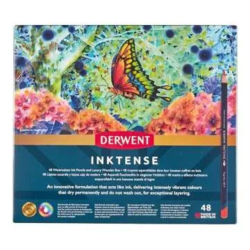 Derwent Inktense Pencils 48 Wooden Box, Set of 48, Premium 4mm Round Core, Firm, Watersoluble, Ideal for Watercolor, Drawing, Coloring and Painting on Paper and Fabric, Professional Quality (2300151)