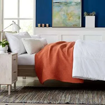 100% Cotton Waffle Weave Bed Blanket | Soft, Breathable, and Lightweight Blanket for All-Season | Perfect for Layering | Brielle Collection (Full/Queen, Burnt Orange)