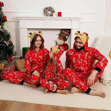 Adisputent Christmas Pajamas for Family Matching Cute Long Sleeve Couples Soft Sleepwear One Piece Funny Christmas Pjs Sets