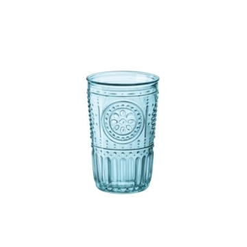 Bormioli Rocco Romantic Set Of 4 Tumbler Glasses, 11.5 Oz. Colored Crystal Glass, Light Blue, Made I...