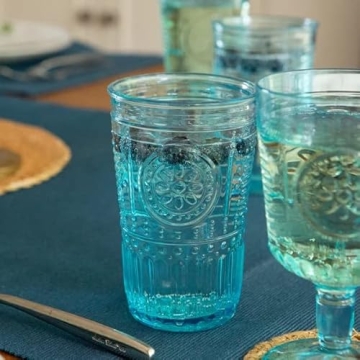 Bormioli Rocco Romantic Set Of 4 Tumbler Glasses, 11.5 Oz. Colored Crystal Glass, Light Blue, Made In Italy.