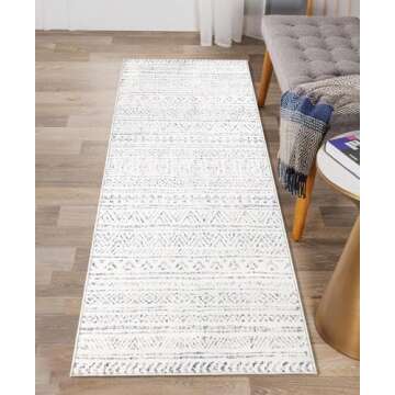 BUAGETUP Geometric Hallway Runner Rug 2X6,Grey Distressed Boho Hallway Runner Rug Modern Accent Rug Moroccan Non Slip Kitchen Runner Rug for Kitchen Laundry Room Bedroom