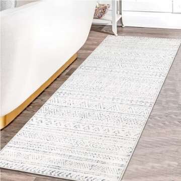 BUAGETUP Geometric Hallway Runner Rug 2X6,Grey Distressed Boho Hallway Runner Rug Modern Accent Rug Moroccan Non Slip Kitchen Runner Rug for Kitchen Laundry Room Bedroom