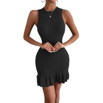 MakeMeChic Sleeveless Ribbed Knit Dress Stylish Comfort