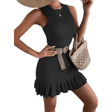 MakeMeChic Sleeveless Ribbed Knit Dress Stylish Comfort