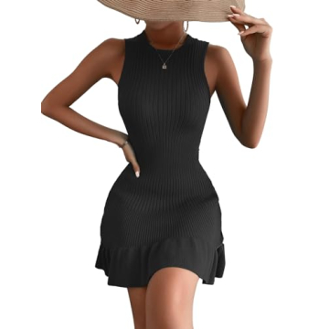 MakeMeChic Sleeveless Ribbed Knit Dress Stylish Comfort