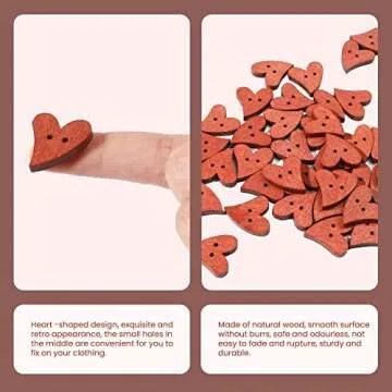 EORTA 100 PCS Brown Wooden Buttons for Sewing Wood Crafts Button with 2 Holes Heart Shaped for Arts Projects Scrapbooking Clothing DIY Supplies
