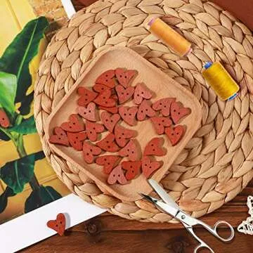 EORTA 100 PCS Brown Wooden Buttons for Sewing Wood Crafts Button with 2 Holes Heart Shaped for Arts Projects Scrapbooking Clothing DIY Supplies