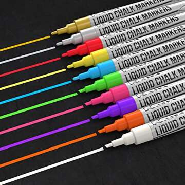 Kassa 10-Pack 3mm Neon Multicolor Chalk Markers | Includes 2 Bullet & Chisel Dual Tips | Works on Ch...