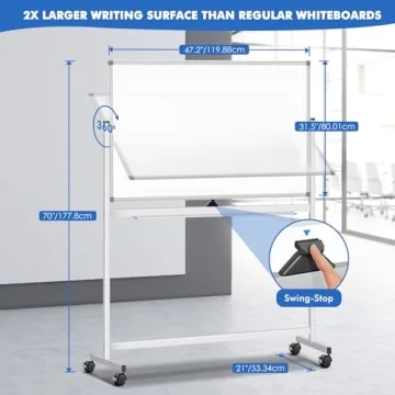 Large Mobile Whiteboard on Wheels for Classrooms and Offices