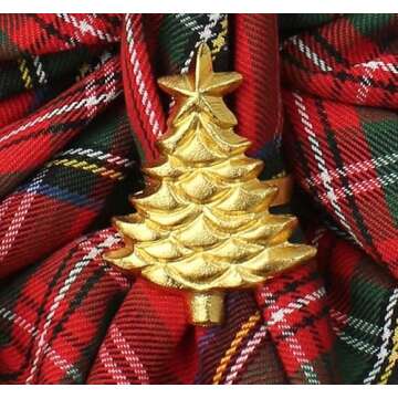 COTTON CRAFT Christmas Tree Napkin Rings - 8 Pack - Merry Xmas Hallelujah Holiday Dining Table Handmade Metal Napkin Holder - Joy Rejoice Festive Elegant Celebration Party Gift Tabletop Décor - Gold