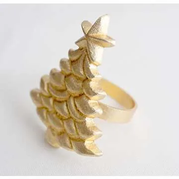 COTTON CRAFT Christmas Tree Napkin Rings - 8 Pack - Merry Xmas Hallelujah Holiday Dining Table Handmade Metal Napkin Holder - Joy Rejoice Festive Elegant Celebration Party Gift Tabletop Décor - Gold