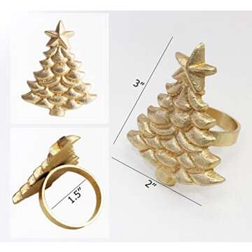 COTTON CRAFT Christmas Tree Napkin Rings - 8 Pack - Merry Xmas Hallelujah Holiday Dining Table Handmade Metal Napkin Holder - Joy Rejoice Festive Elegant Celebration Party Gift Tabletop Décor - Gold
