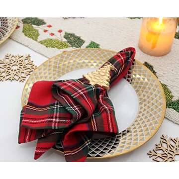 COTTON CRAFT Christmas Tree Napkin Rings - 8 Pack - Merry Xmas Hallelujah Holiday Dining Table Handmade Metal Napkin Holder - Joy Rejoice Festive Elegant Celebration Party Gift Tabletop Décor - Gold