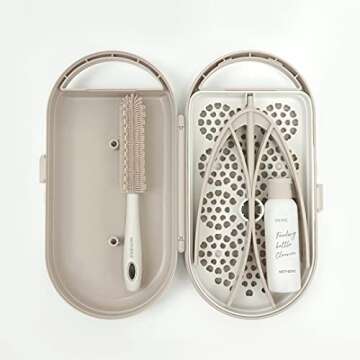 MOTHER-K Travel Baby Bottle Drying Rack Set (Cream Mocha) + PPSU Sippy Cup 10oz (Navy)