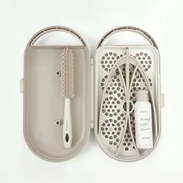 MOTHER-K Travel Baby Bottle Drying Rack Set (Cream Mocha) + PPSU Sippy Cup 10oz (Navy)