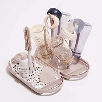 MOTHER-K Travel Baby Bottle Drying Rack Set (Cream Mocha) + PPSU Sippy Cup 10oz (Navy)