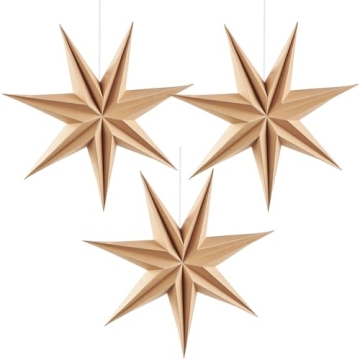 SUNBEAUTY 3 Pcs 7-Pointed Natural Paper Star Lanterns for Christmas & Holidays