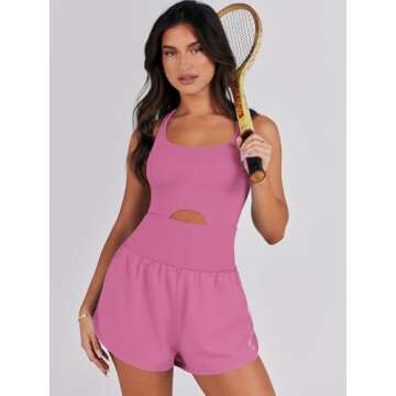 Stylish Caracilia Women's Workout Athletic Romper - Deep Pink
