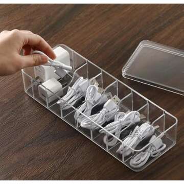 4-Pack Clear Cable Management Boxes with 40 Silicone Ties - Durable Cord Organizer Storage Solution ...
