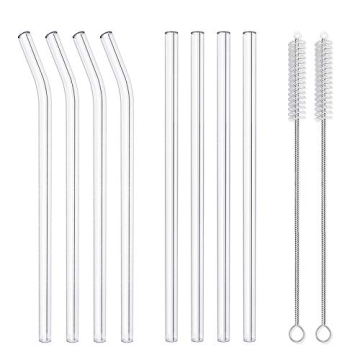 10-Piece Reusable Glass Drinking Straws - 10" x 10 mm - Smoothie Straws for Milkshakes, Frozen Drink...