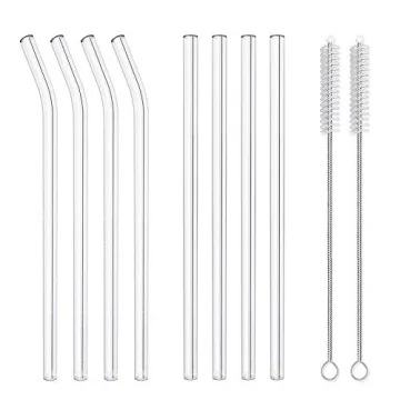 10-Piece Reusable Glass Drinking Straws - 10" x 10 mm - Smoothie Straws for Milkshakes, Frozen Drink...