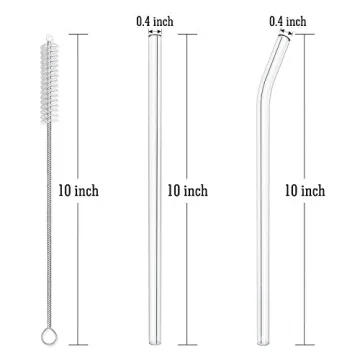 10-Piece Reusable Glass Drinking Straws - 10" x 10 mm - Smoothie Straws for Milkshakes, Frozen Drinks, Smoothies, Bubble Tea - Environmentally Friendly