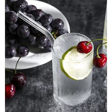 10-Piece Reusable Glass Drinking Straws - 10" x 10 mm - Smoothie Straws for Milkshakes, Frozen Drinks, Smoothies, Bubble Tea - Environmentally Friendly