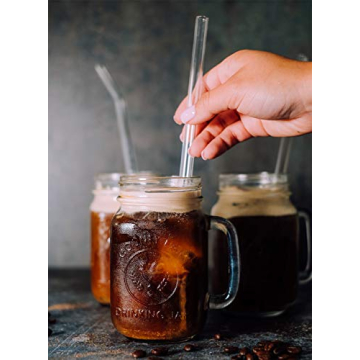 10-Piece Reusable Glass Drinking Straws - 10" x 10 mm - Smoothie Straws for Milkshakes, Frozen Drinks, Smoothies, Bubble Tea - Environmentally Friendly