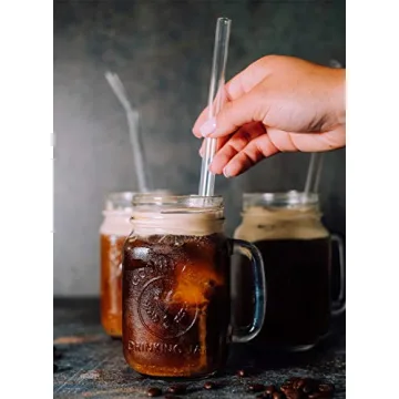 10-Piece Reusable Glass Drinking Straws - 10" x 10 mm - Smoothie Straws for Milkshakes, Frozen Drinks, Smoothies, Bubble Tea - Environmentally Friendly