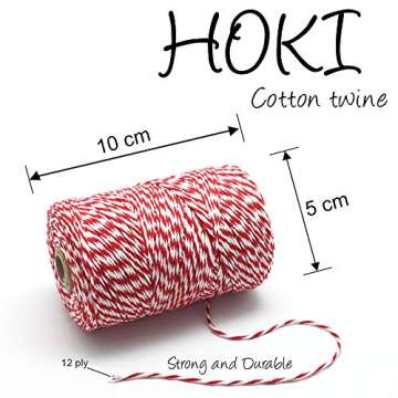 HOKI Cotton Bakers Twine Red & White 100M (328 Feet), Packing String, Durable Rope for Gardening, Decoration, Tying Cake and Pastry Boxes, DIY Crafts & Gift Wrapping, for Art and Craft