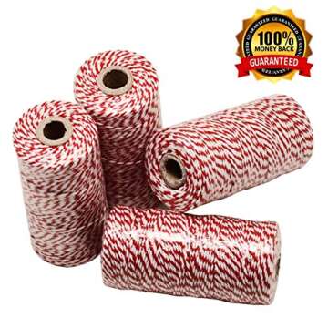 HOKI Cotton Bakers Twine Red & White 100M (328 Feet), Packing String, Durable Rope for Gardening, Decoration, Tying Cake and Pastry Boxes, DIY Crafts & Gift Wrapping, for Art and Craft