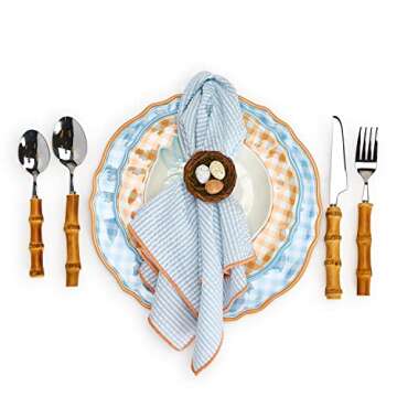 Two's Company Gingham Garden Set of 4 Melamine Dinner Plates Includes 4 Colors