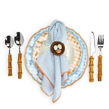 Two's Company Gingham Garden Set of 4 Melamine Dinner Plates Includes 4 Colors