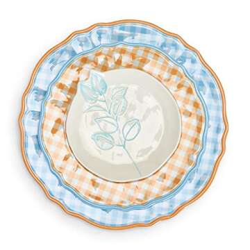 Two's Company Gingham Garden Set of 4 Melamine Dinner Plates Includes 4 Colors
